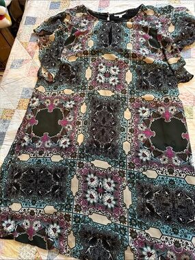 N—Patterned Floral Patchwork Tunic — Black, Teal, Cream, Pink